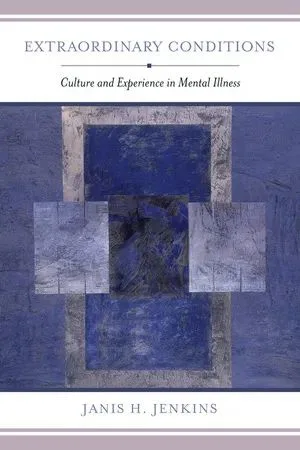 书影,《Extraordinary Conditions: Culture and Experience in Mental Illness》书封,作者Janis H. Jenkins,蓝紫色调的抽象几何拼贴设计。
